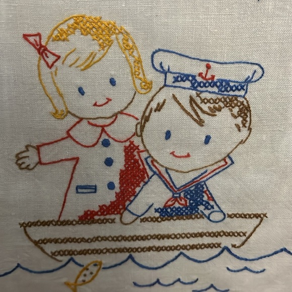 Vintage Embroidered Cross-stitch Hello Sailor wall art - Picture 2 of 6